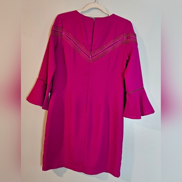 💜Adelyn Rae Satin Fuchsia / Magenta Bell Sleeve Dress - Women's Size S🩷 - Picture 4 of 8